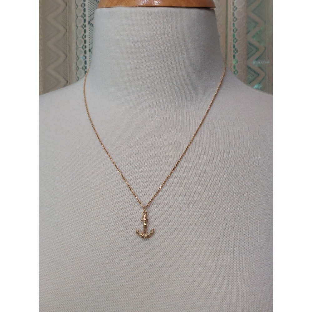 14K Gold Anchor Necklace Nautical Rope Chain Maritime Pendant 20" Vintage 4.4 g - Picture 5 of 16
